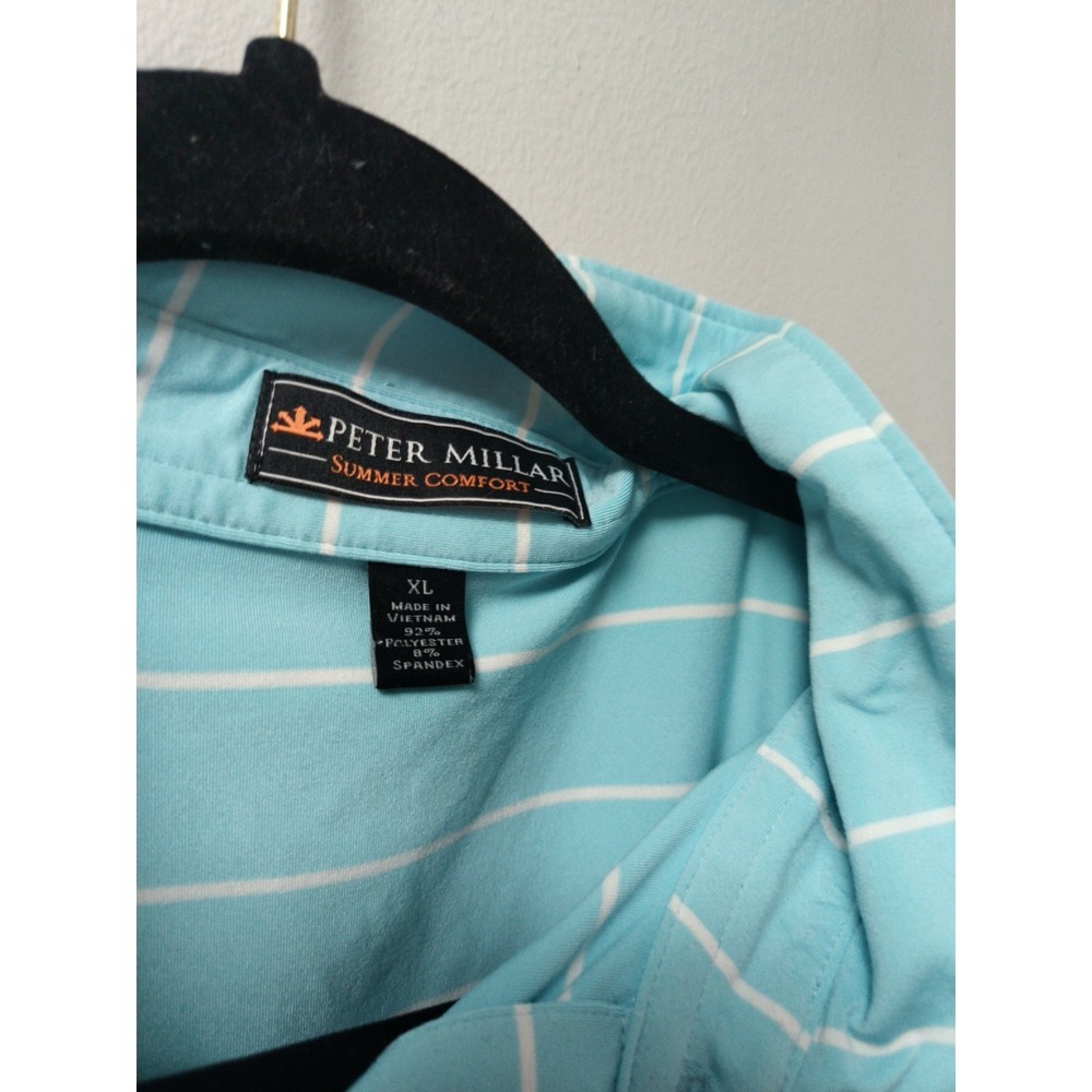 Peter Millar Summer Comfort Golf Polo XL Light Blue White Stripes Short Sleeve - Picture 4 of 6